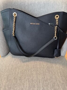 Michael Kors Black Saffiano Chain-Detail Tote